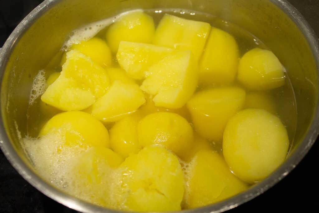 Cooked potatoes in a pot